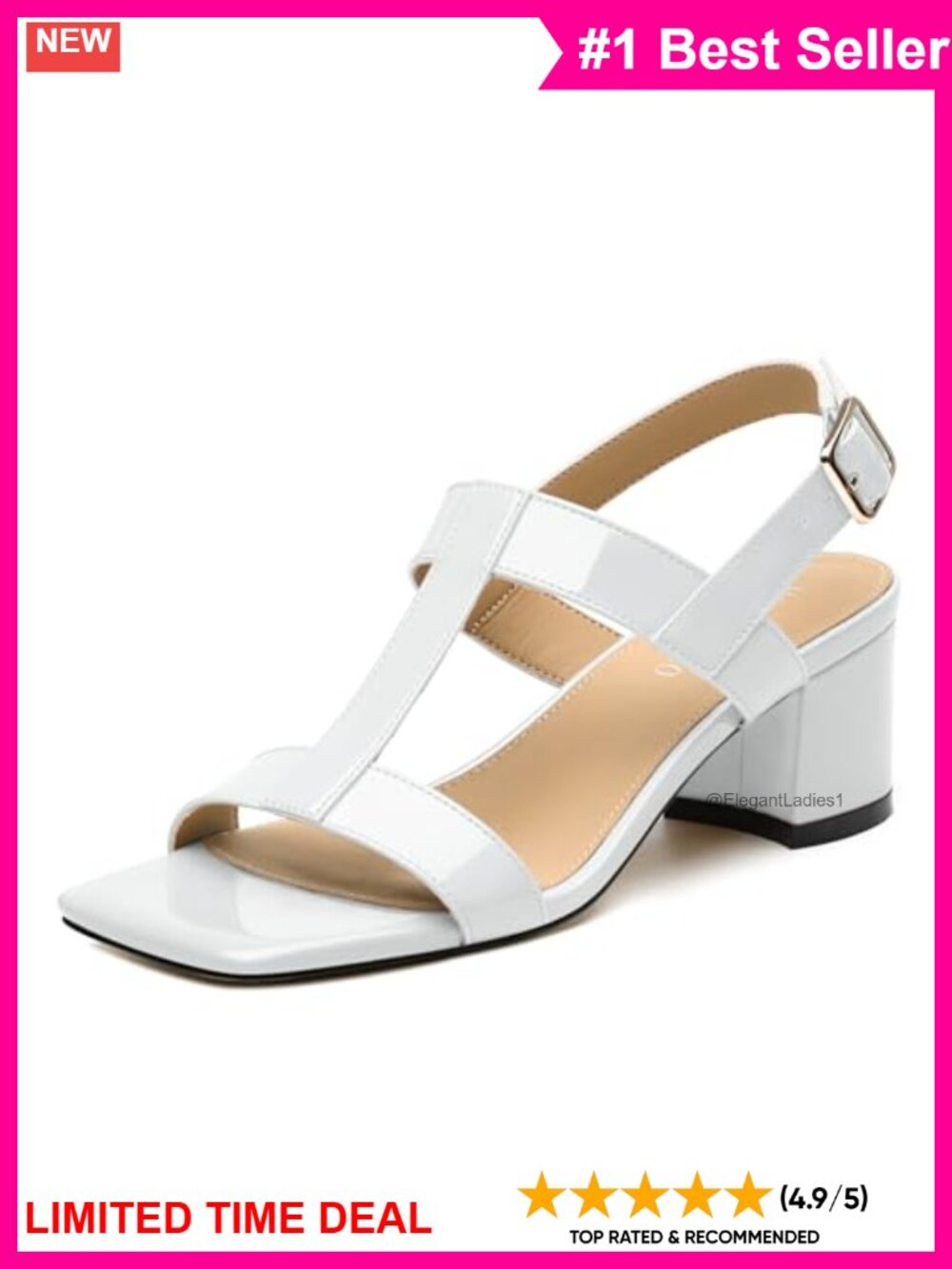 Women's Strappy Chunky Heeled Sandals 2 Inch Slingback Square Open Toe Buckle